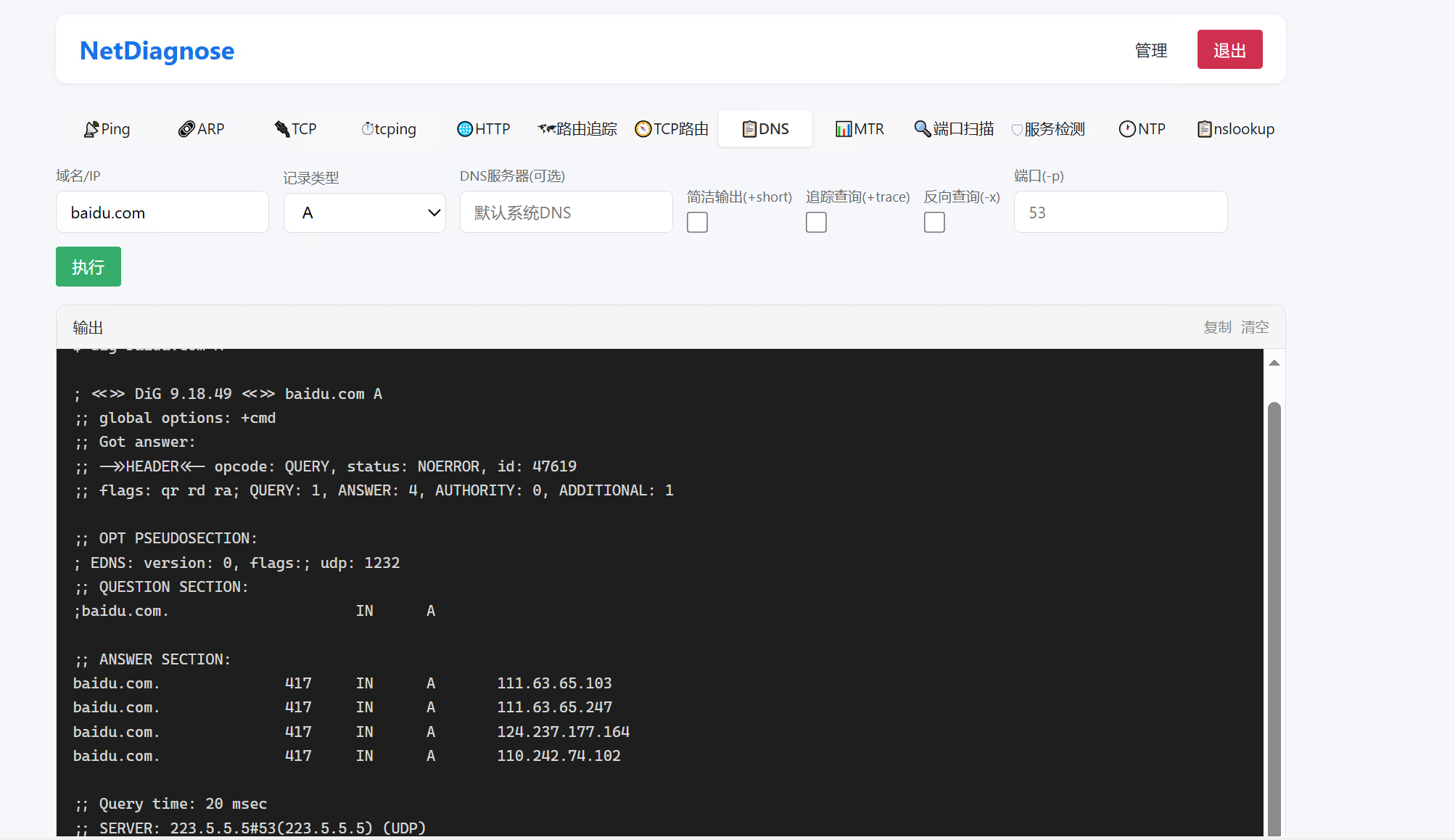 DNS 查询界面